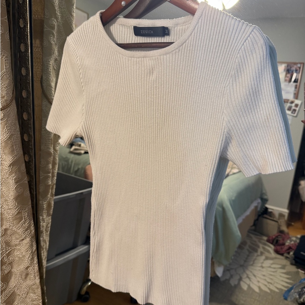 White Ribbed Women's Top